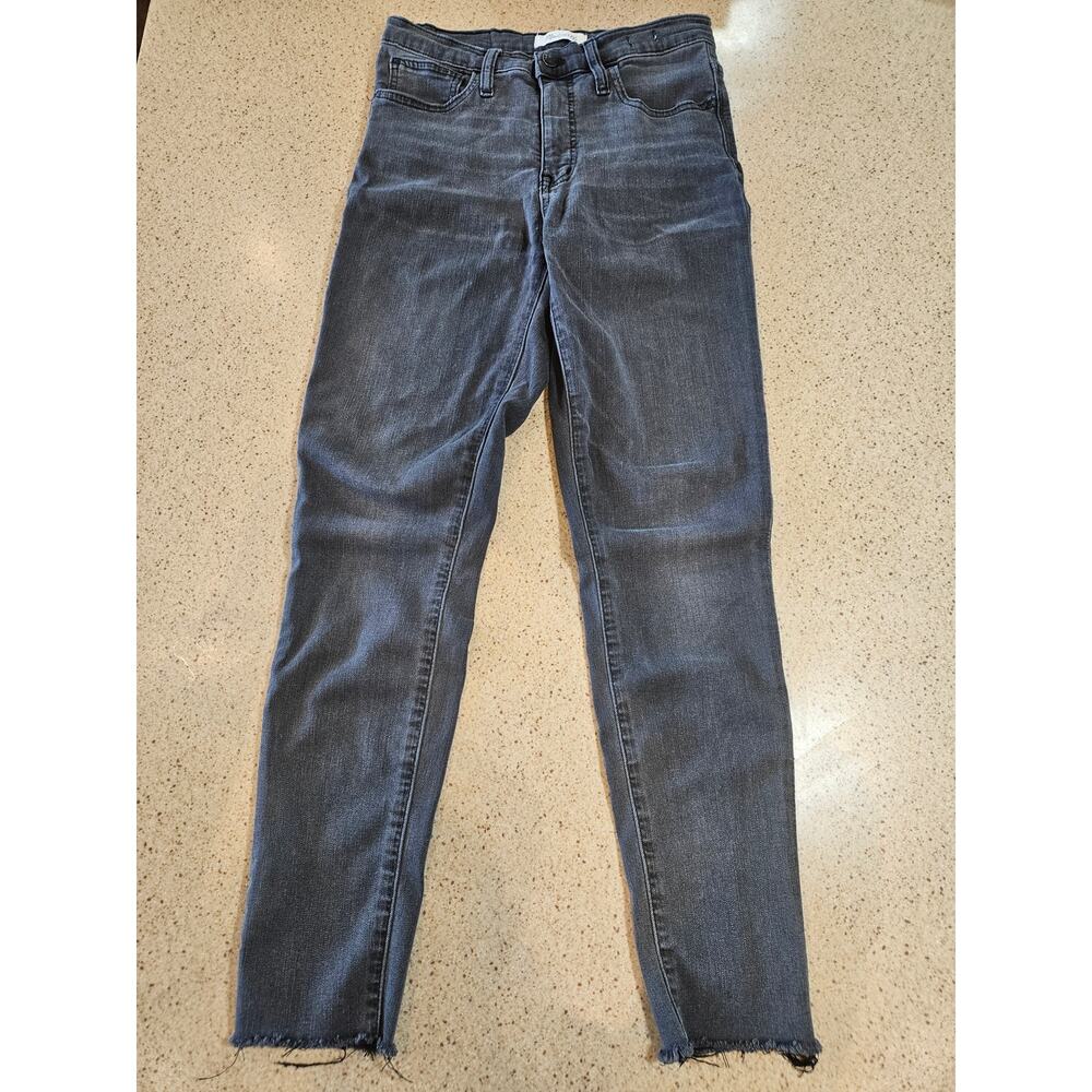 Madewell Mid Rise Skinny Jeans Washed Black Charcoal Raw Hem Size 27